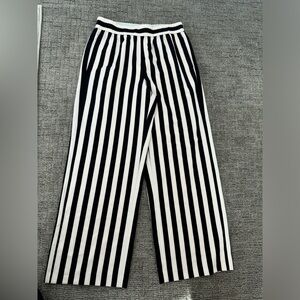 Alice + Olivia Black and White Wide-Leg Striped Pants